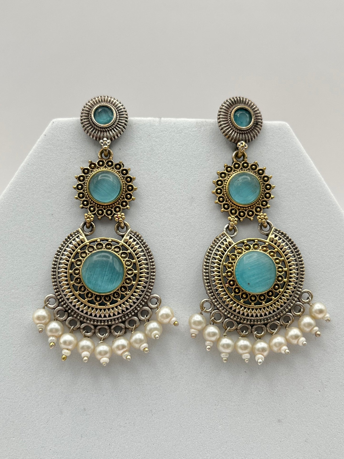 Vanshi Blue Dual Tone Long Earrings