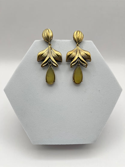 Riya Golden with Yellow stone earrings
